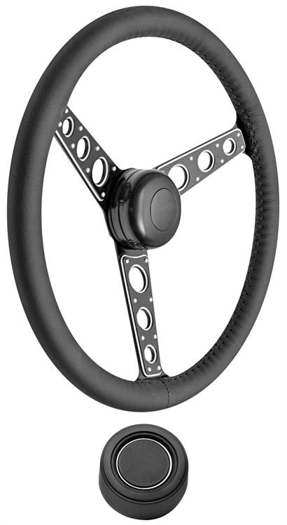 Steering Wheel Kit, 1959-68 GM, Autocross II, Leather, Plain Cap, Hi-Rise