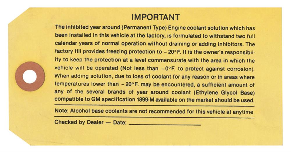 Tag, 64-65 Pontiac, Anti-Freeze