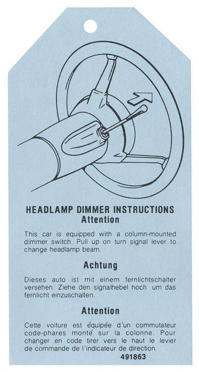 Tag, 1976-77 Cadillac/Riviera, Headlight Dimmer