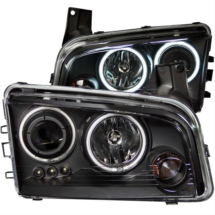 Headlights, Projector with CCFL Halo, Clear Lens, Black Housing, Dodge, Pair