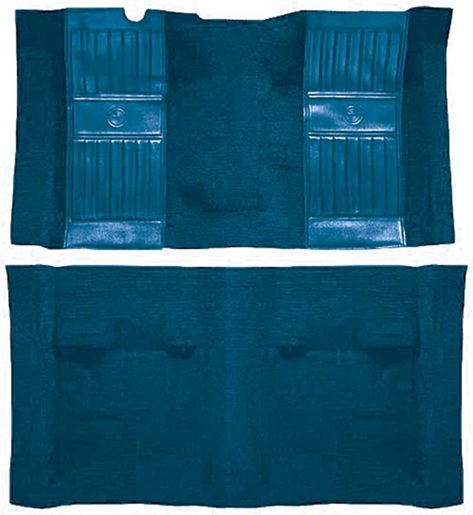1971-73 Mustang Mach 1 Passenger Area Nylon Floor Carpet - Medium Blue with Medium Blue Pony Inserts