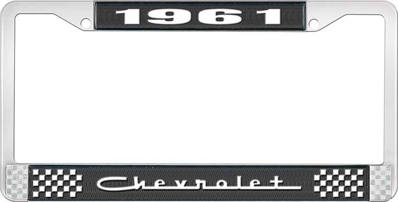 nummerplåtshållare, 1961 CHEVROLET svart/krom, med vit text