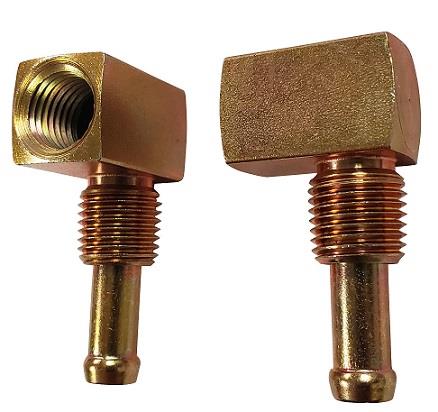 Fitting, Adapter, NPT to Hose Barb, 90 Degree, Brass, Natural, 1/4" NPT, 1/4" Hose Barb