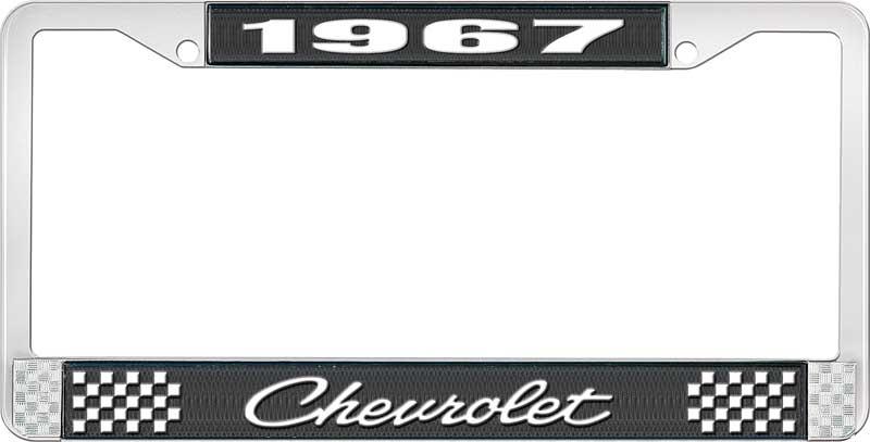 1967 CHEVROLET BLACK AND CHROME LICENSE PLATE FRAME WITH WHITE LETTERING