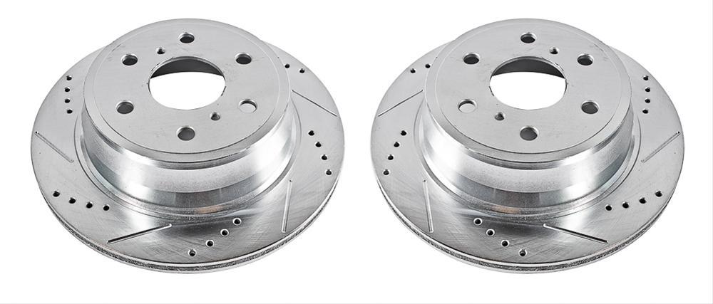 Brake Rotors, Drilled/Slotted, Iron, Zinc Dichromate Plated, Rear, Cadillac, Chevy, GMC, Pair