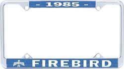 License Plate Frame, Steel, Chrome/Blue, 1985 Firebird Logo, Each