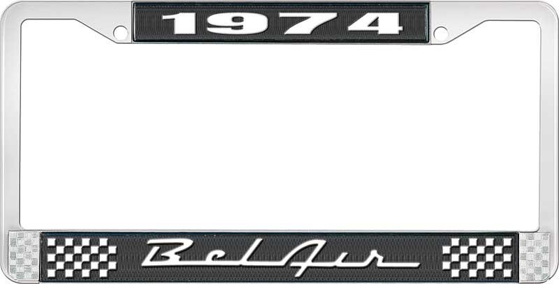 nummerplåtshållare, 1974 BEL AIR  svart/krom, med vit text
