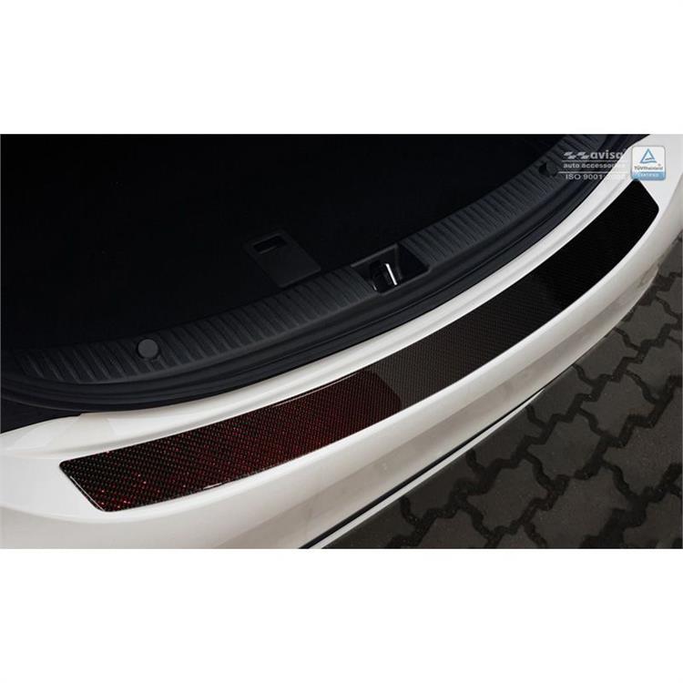 Carbon Achterbumperprotector Mercedes C-Klasse W205 Sedan 2014- Rood-Zwart Carbon