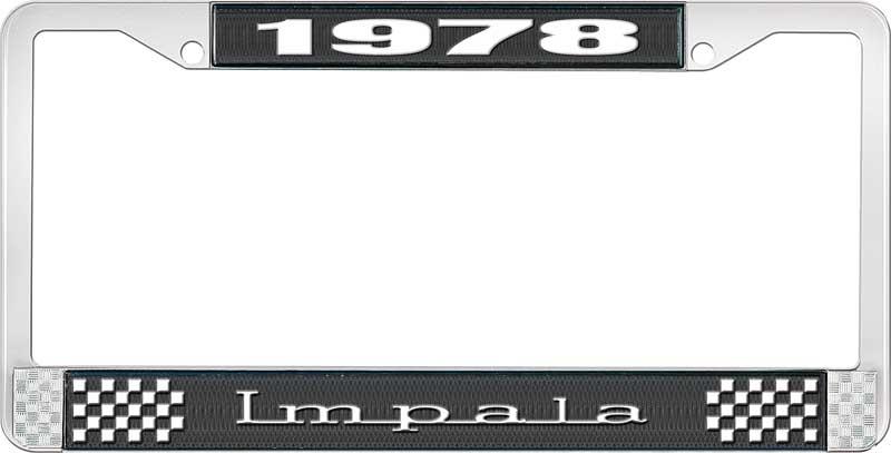 1978 IMPALA BLACK AND CHROME LICENSE PLATE FRAME WITH WHITE LETTERING