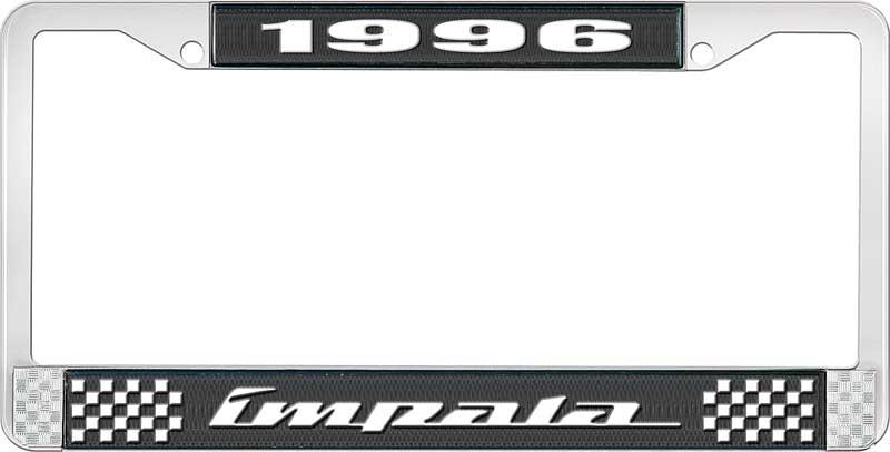 1996 IMPALA BLACK AND CHROME LICENSE PLATE FRAME WITH WHITE LETTERING