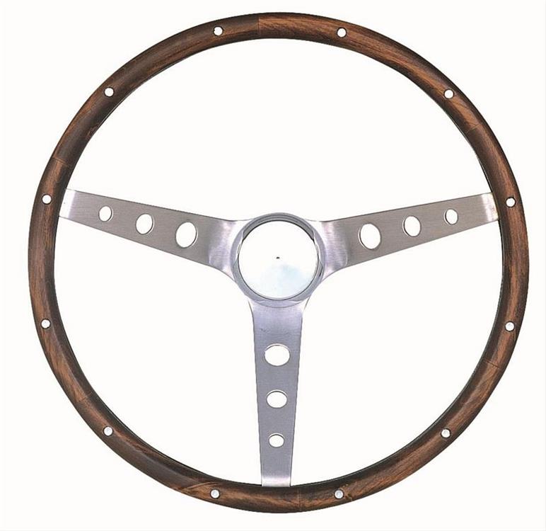 Steering Wheel, Classic Nostalgia, Stainless Steel/Brushed, Wood/Walnut, 3-Spoke, 15 in. Diameter, Each