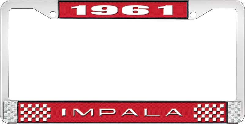 nummerplåtshållare, 1961 IMPALA röd/krom , med vit text