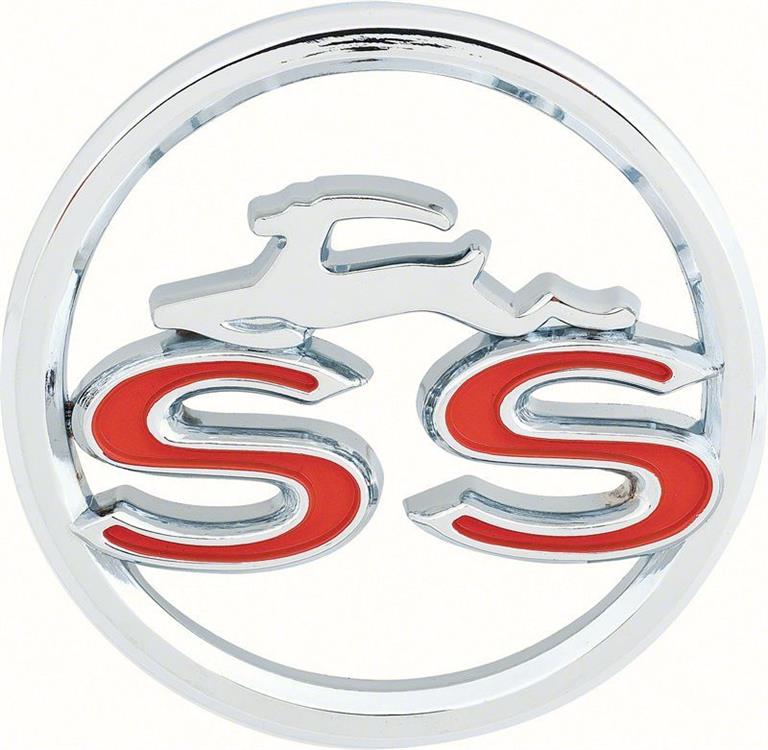 Emblems, OER, Rear Quarter Panel Location, Outline Style, Chrome, Red, Impala SS Logo, Chevy, Pair