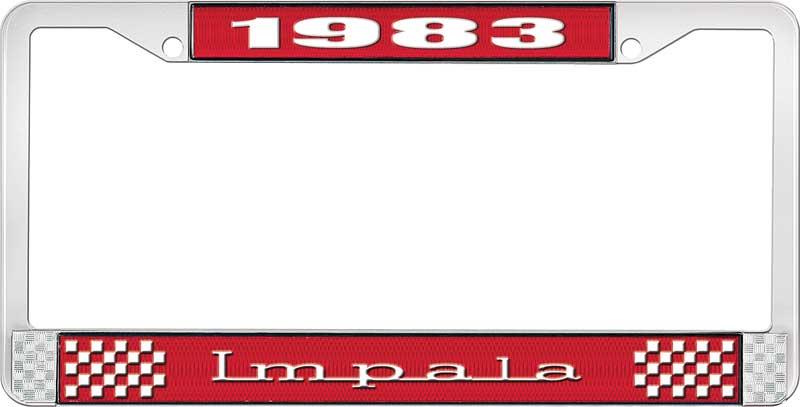 nummerplåtshållare, 1983 IMPALA röd/krom , med vit text