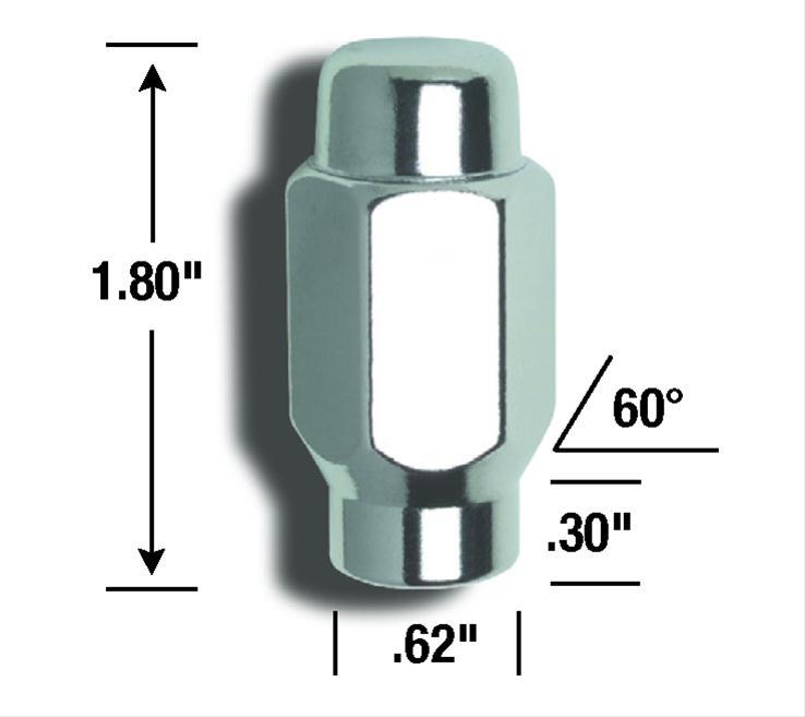 lug nut, 1/2-20", No end, 45,7 mm long, conical 60° with shank