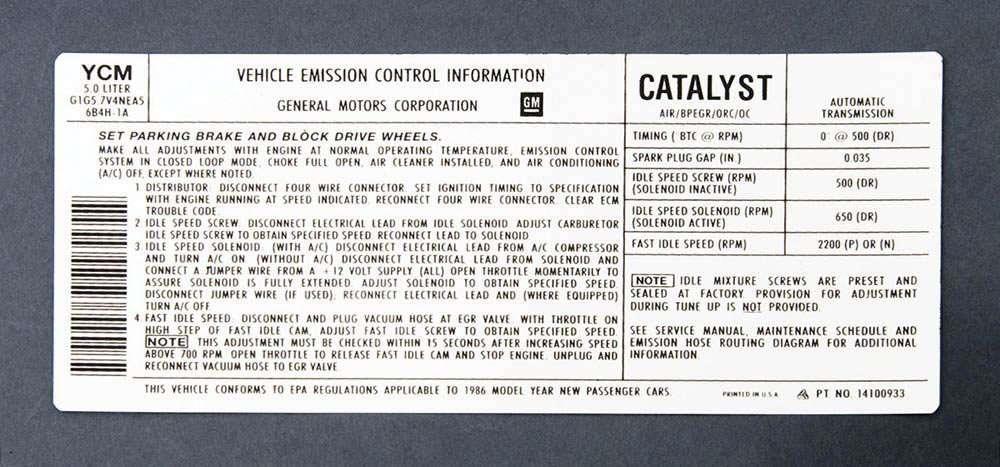 Emission Decal,A/T,5.0L,1986