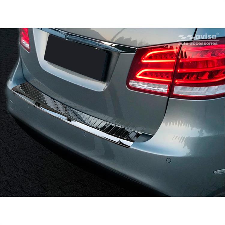 Zwart-Chroom RVS Achterbumperprotector passend voor Mercedes E-Klasse W212 Kombi 2013-2016 'Ribs'