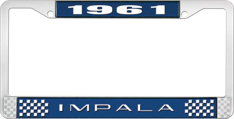 nummerplåtshållare, 1961 IMPALA  blå/krom, med vit text