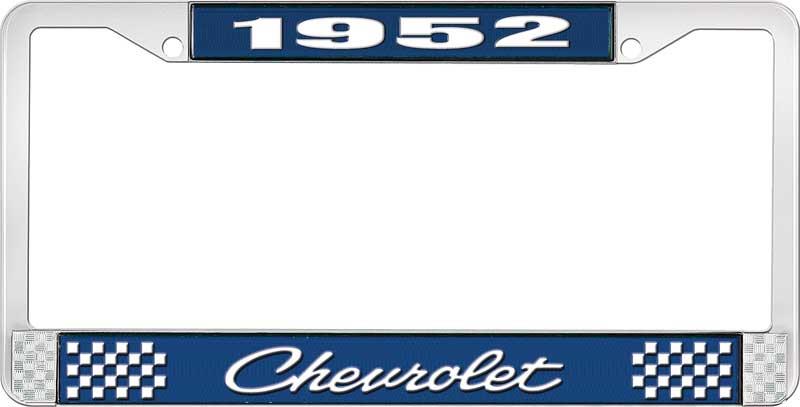 1952 CHEVROLET BLUE AND CHROME LICENSE PLATE FRAME WITH WHITE LETTERING