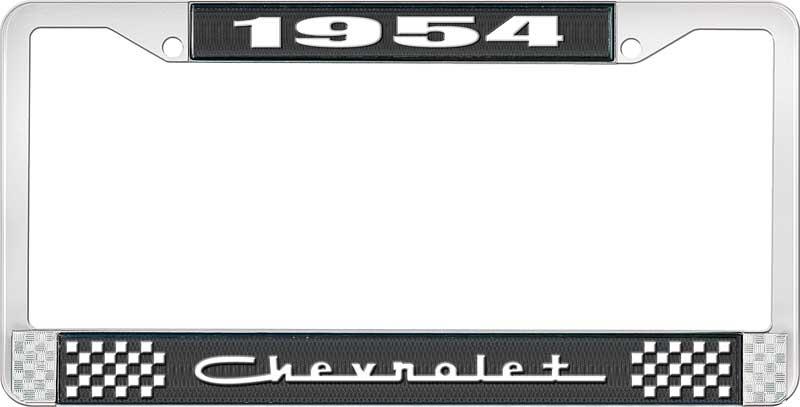 1954 CHEVROLET BLACK AND CHROME LICENSE PLATE FRAME WITH WHITE LETTERING