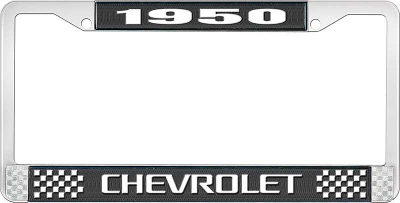 1950 CHEVROLET BLACK AND CHROME LICENSE PLATE FRAME WITH WHITE LETTERING