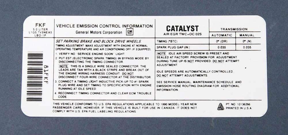 Emission Decal,5.0E,1990