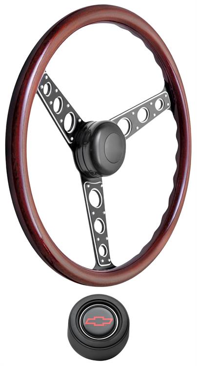 Steering Wheel Kit, 1967-68 Chevrolet, Autocross II, Wood, Red Bowtie Hi-Rise