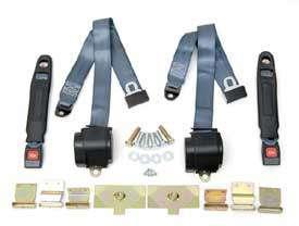 3-Point Shoulder Harness & Seat Belt Kit, Retractable, Retrofit, Dark Blue, 1973-1974