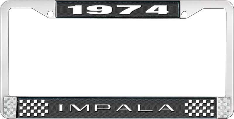 1974 IMPALA BLACK AND CHROME LICENSE PLATE FRAME WITH WHITE LETTERING