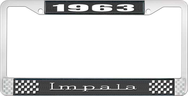 1963 IMPALA BLACK AND CHROME LICENSE PLATE FRAME WITH WHITE LETTERING