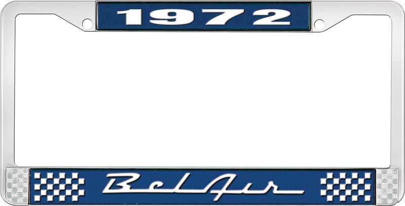 nummerplåtshållare, 1972 BEL AIR  blå/krom, med vit text