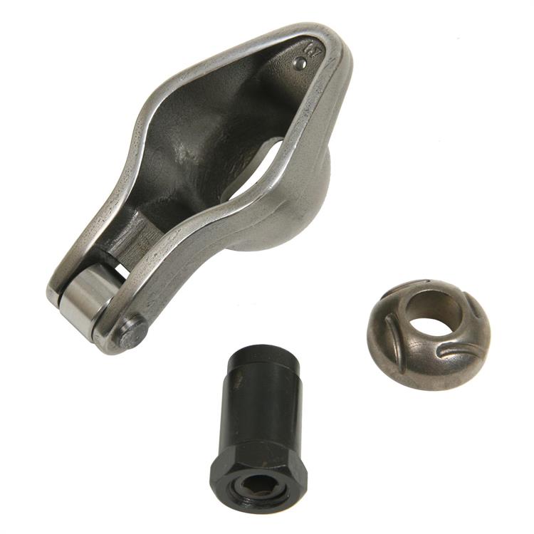 Rocker Arm, Roller Tip, Cast Steel, 3/8 in. Stud Mount, 1.6 Ratio, Polylocks, Chevy, Small Block, Set of 16