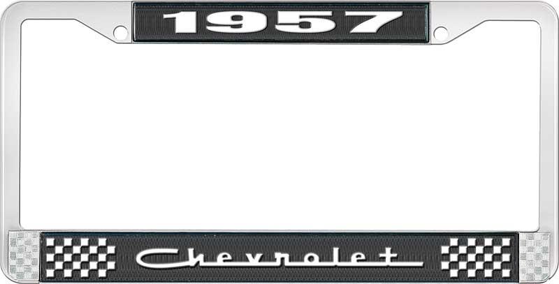 nummerplåtshållare, 1957 CHEVROLET svart/krom, med vit text