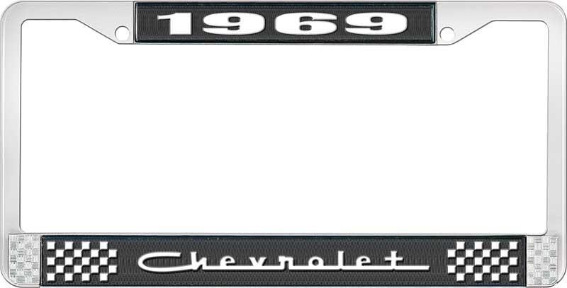 nummerplåtshållare, 1969 CHEVROLET svart/krom, med vit text