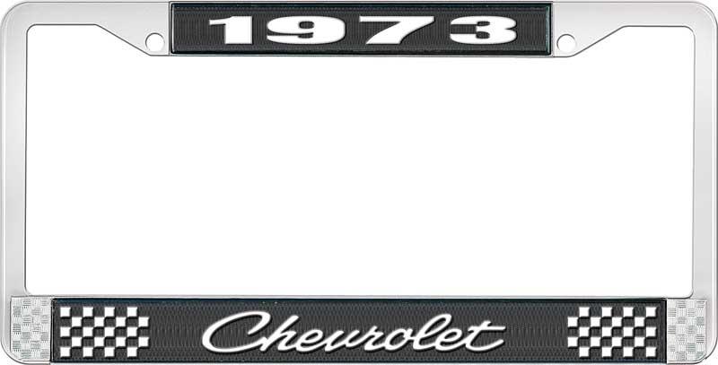 1973 CHEVROLET BLACK AND CHROME LICENSE PLATE FRAME WITH WHITE LETTERING