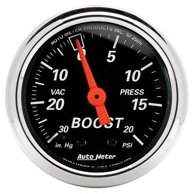 Boost Pressure Gauge 52mm 30 in . Hg . -vac / 15psi Designer Black Mechanical
