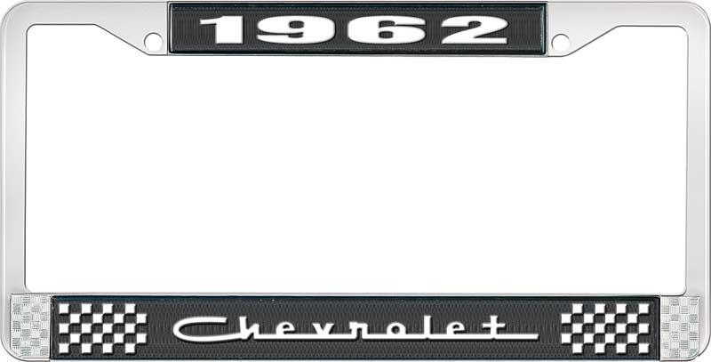 1962 CHEVROLET BLACK AND CHROME LICENSE PLATE FRAME WITH WHITE LETTERING