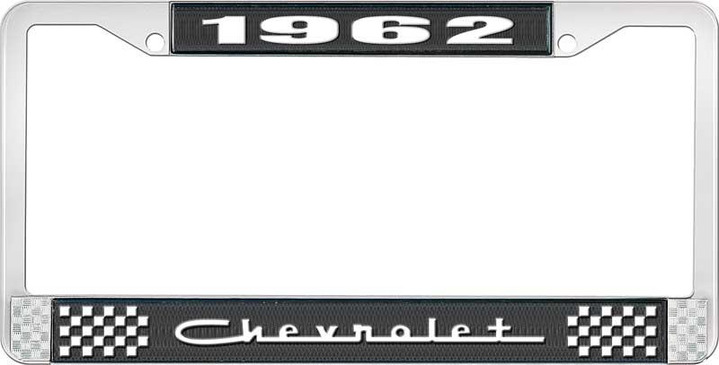 nummerplåtshållare, 1962 CHEVROLET svart/krom, med vit text