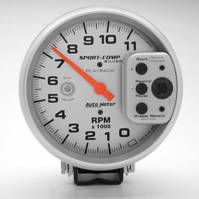 Tachometer 127mm ( 5" ) 0-11.000rpm Sport-comp Silver Playback