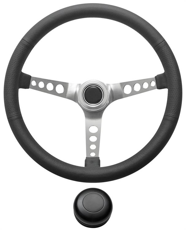 Steering Wheel Kit, 1969-89 GM, Retro w/Holes, Plain Cap, Black