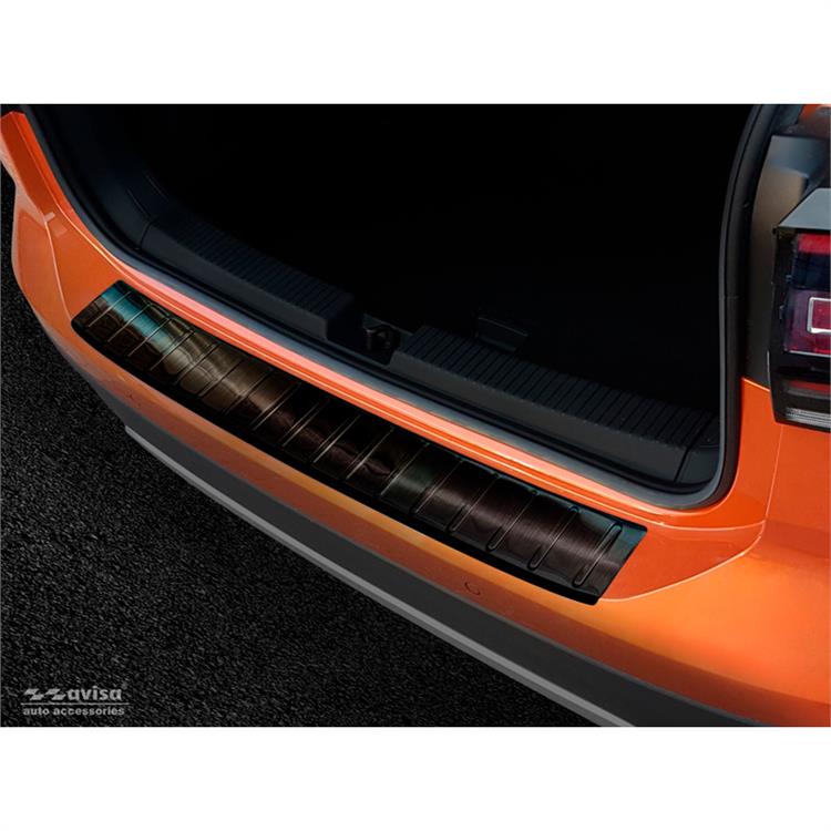 Black Stainless Steel Rear bumper protector suitable for Volkswagen T-Cross 2019- 'Ribs'