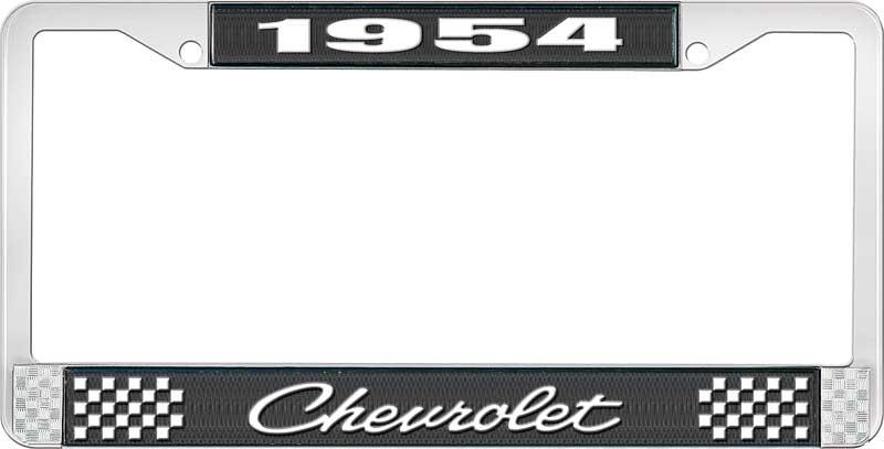 1954 CHEVROLET BLACK AND CHROME LICENSE PLATE FRAME WITH WHITE LETTERING