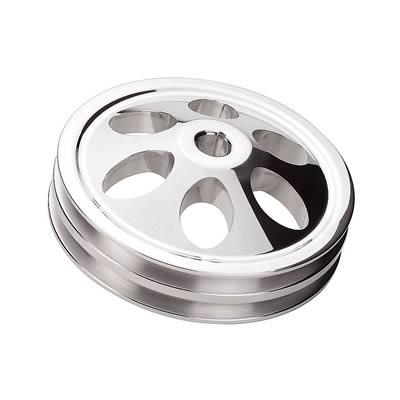 Power Steering Pulley, V-Belt, 2-Groove, 1/8" Keyway, Billet Aluminum, Polished, .625" Bore