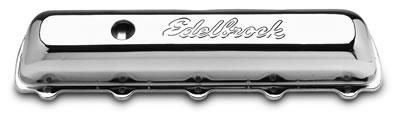 Valve Covers, Signature Series, Stock Height, Steel, Chrome, Edelbrock Logo, Oldsmobile, V8, Pair