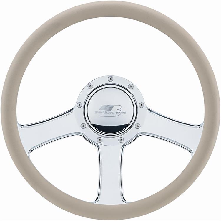 Steering Wheel, Half-Wrap, Anthem, Aluminum, Polished, 3-Spoke, 14 in. Diameter, 9-Bolt Mount, Each