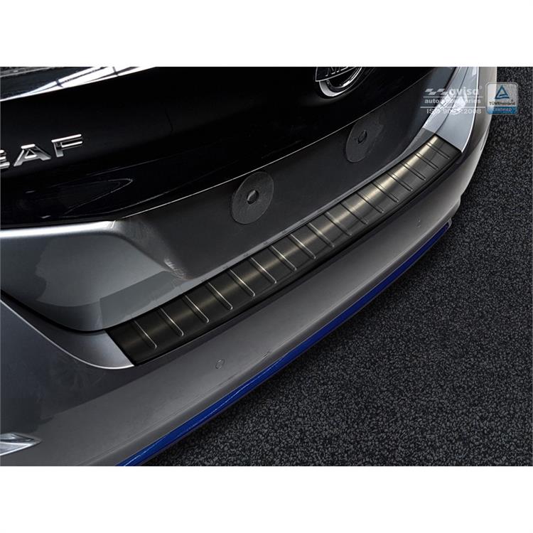 Black Stainless Steel Rear bumper protector suitable for Nissan Leaf II 2017- 'Ribs'