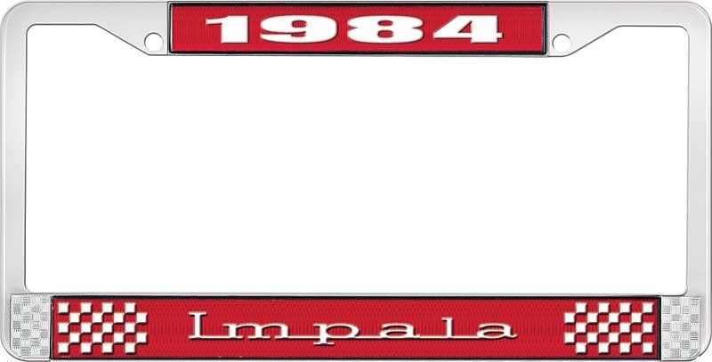 1984 IMPALA RED AND CHROME LICENSE PLATE FRAME WITH WHITE LETTERING