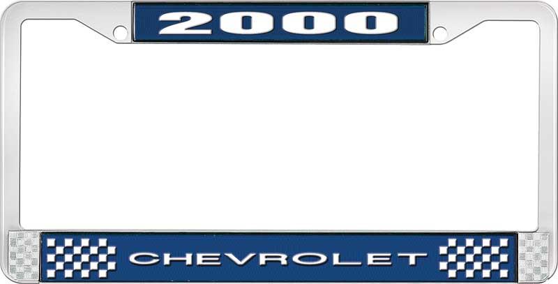 2000 CHEVROLET BLUE AND CHROME LICENSE PLATE FRAME WITH WHITE LETTERING
