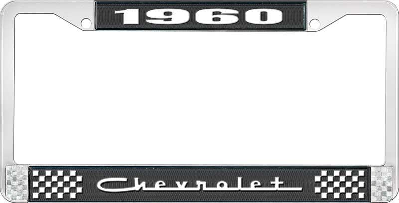 1960 CHEVROLET BLACK AND CHROME LICENSE PLATE FRAME WITH WHITE LETTERING