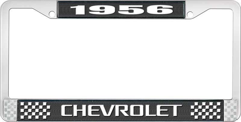 1956 CHEVROLET BLACK AND CHROME LICENSE PLATE FRAME WITH WHITE LETTERING
